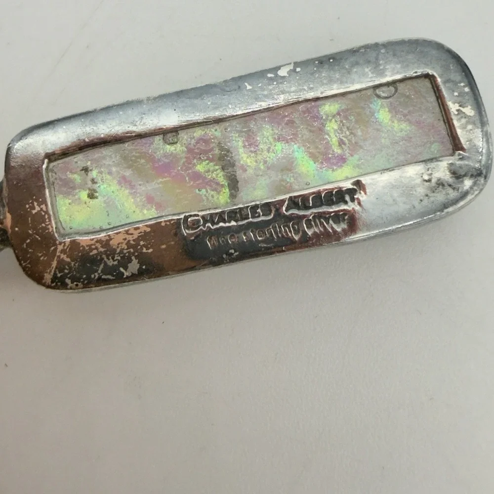 Vtg Charles Albert Opalacence Dichroic Art Glass  Pendant Fine Streling Modernis